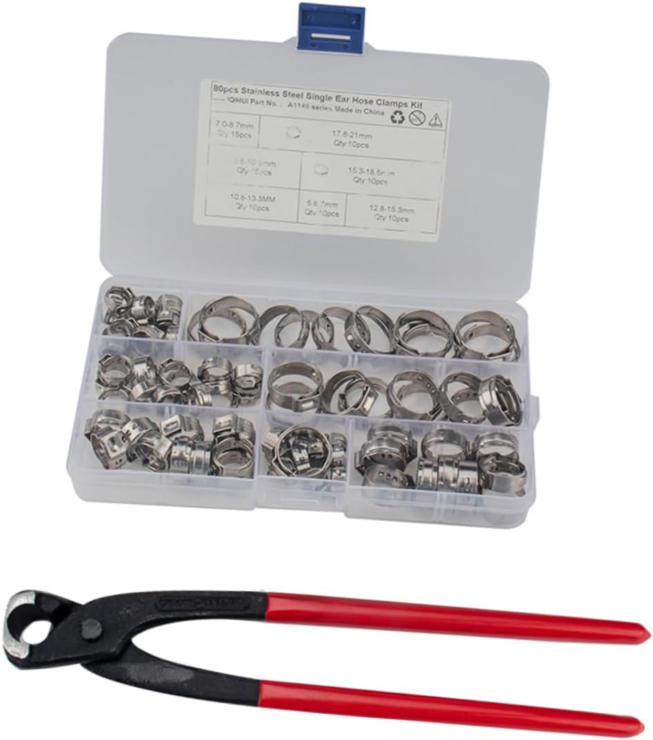 STOBAZA 130pcs Stainless Steel Single Ear Hose Clamp Set Calipers for Pipe and Tube Securing Automotive Industrial and Home Applications