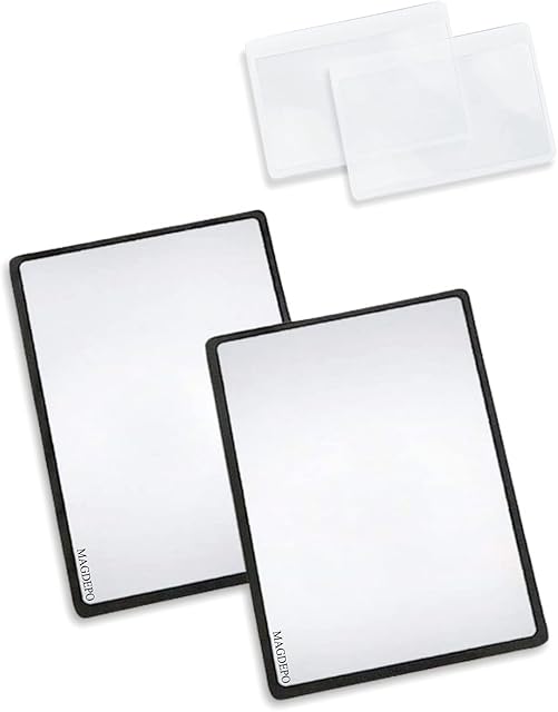 Page Magnifying Sheet 3X Lightweight Fresnel Lens Bonus 2 Card Magnifiers Magnifying Glass for Reading Small Print Maps Books Magdepo