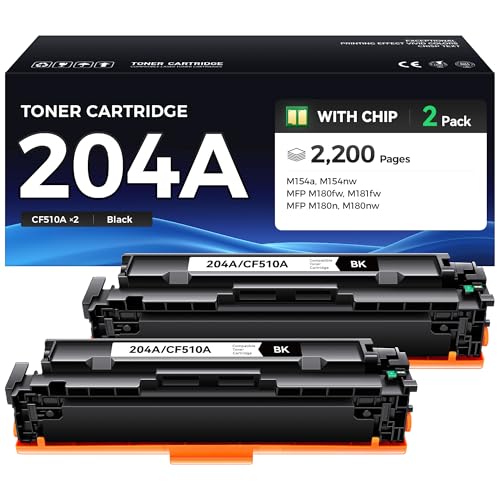 Image of 204A Black Toner Cartridge Set 2-Pack High Yield Replacement for HP 204A 204X CF510A CF510X Toner Cartridge Compatible for HP Color LaserJet Pro MFP M180fw M181fw M180n M180nw M154a M154nw Printer Ink