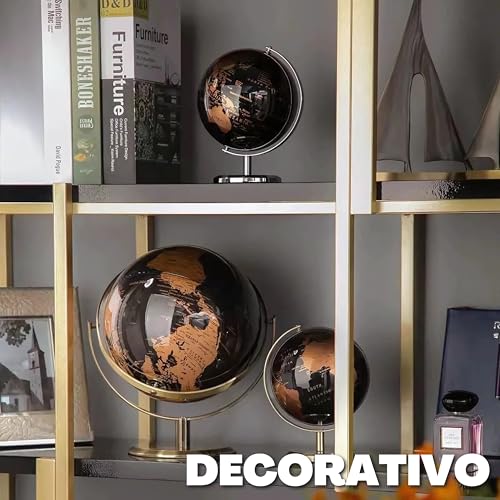 Globo Terrestre Giratório Preto Decorativo Base de Metal Enfeite Educativo para Mesa Presente Mapa M