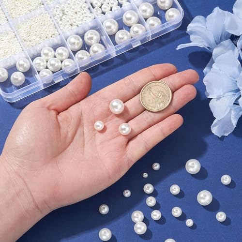 Stiesy Approx 1100pcs White Imitation Round Spacer Bead 3/4/6/8/10/12/14 mm Pearl Beads for Jewellry Making DIY Bracelet Crafting - Image 3
