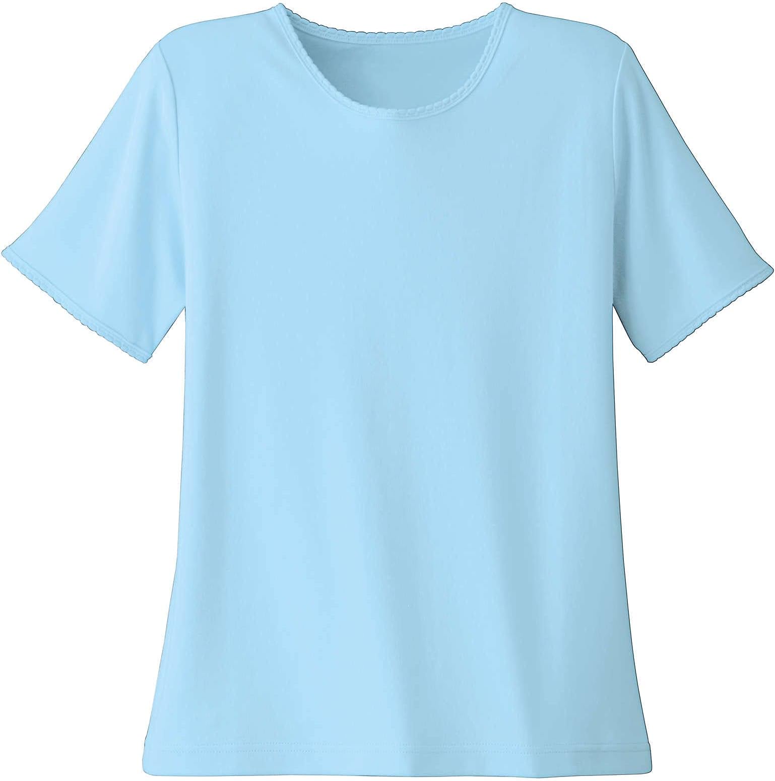 UltraSofts Knit Tee - Classic Comfort Top with Picot Trim Neckline - Exclusive UPF 50+ Knit, Light Blue, Large