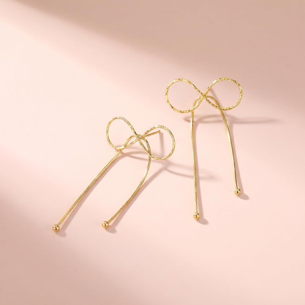 Reffeer Solid 925 Sterling Silver Bow Drop Earrings Dangle for Women Teens Dainty Bowknot Dangle Earrings Elegant Wedding Bridal Prom Earrings