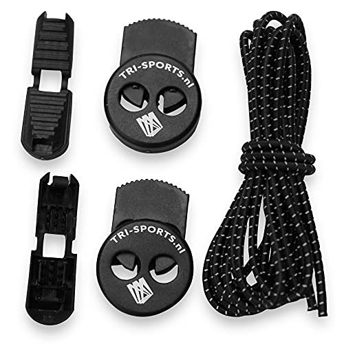 Tri-Sports.nl - Triathlon Schnürsenkel - Elastische Schnürsenkel ohne binden. 120 cm lang und 3 mm dick. Schnürsenkel schwarz. (Black)