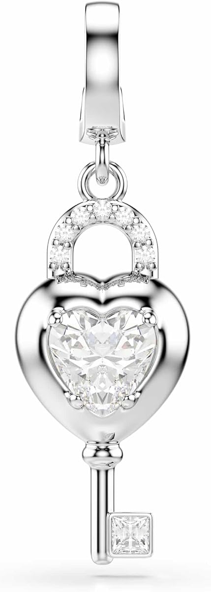 Charm Swarovski Idyllia, Cortes mixtos, Corazón con llave, Blanco, Baño de rodio