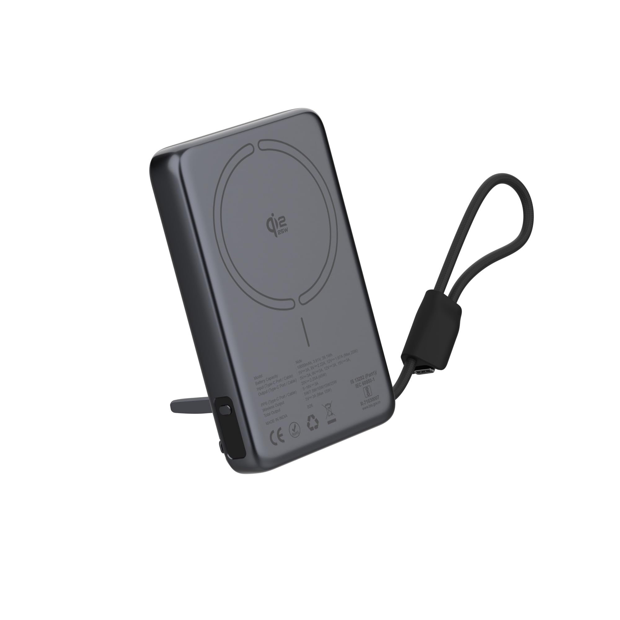 Stuffcool Nido 10000mAh Qi2.2 Certified Magsafe Powerbank, 25W Fast Wireless Charging, 45W PD Fast Charging, Built-in USB-C Cable & Stand, Digital Display, Compatible with iPhone, Samsung & Pixel-image-17