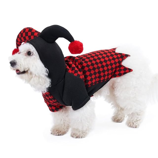 Foto 2 de 8 de Disfraz de Halloween para mascotas, divertido payaso, Navidad, cosplay, capa, capucha, Joker, carnaval, fiesta