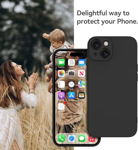 Image of DIZORO Square Microfiber Candy Case Compatible for iPhone 15 Shockproof Slim Back Cover Liquid Silicone Case - Black