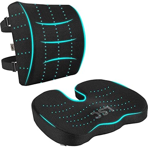 Lifestyle comfort ltd LSC Lumbar Support and Office Chair Cushion Memory Foam Ergonomic Back and Coccyx Support Chair Cushions Breathable Removable Mesh Cover for Desk, Car Seat, Travel Cover