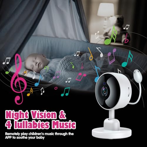 Fuers Baby Monitor with Camera and Audio & 64G SD Card, 2K WiFi Indoor Video Baby Camera with Mount, Motion & Cry Detection,Temp & Humidity Sensor,Night Vision,2 Way Audio, 4 Lullabies, APP Control - Thumbnail 5