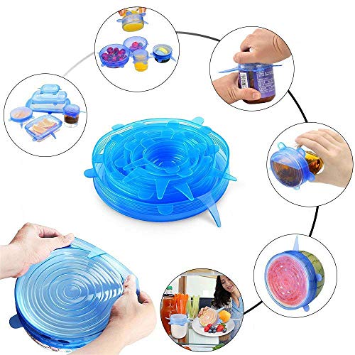 Yazjiwan Silicone Stretch Lids, Durable & Eco-Friendly Elastic Lids Reusable Heat Resistant Various Sizes Cover For Bowl (Blue-6Pack) #TOP6