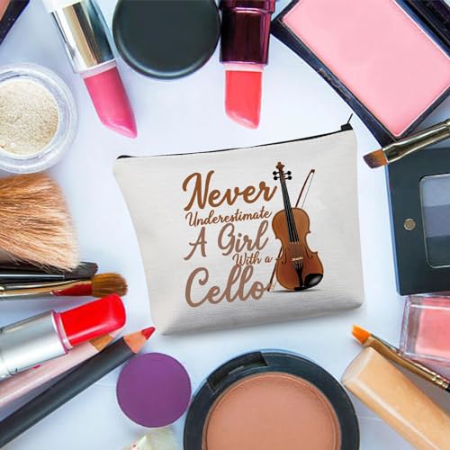 PLITI Cello Gift Cello Lover Cello Player Gift Cello Music Teacher Gift Never Underestimate A Girl with A Cello Makeup Bag (Girl with CelloU) - Image 4