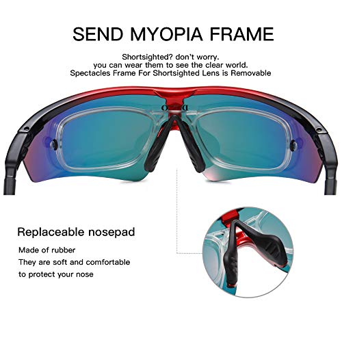 DUCO POLARIZED Sports Sunglasses Cycling Glasses With 5 Interchangeable Lenses (0022 Red) - Image 4
