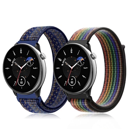 [RicYeel] 20mm �o���h Amazfit Active/GTS 4 Mini/GTR Mini/Bip 3/Bip 3 Pro �Ή� [2�Z�b�g] �i�C������ �ւ��x���g �ґg�X�g���b�v �}�W�b�N�e�[�v �T�C�Y���߉\ �ʋC �y�� �_�炩�� 