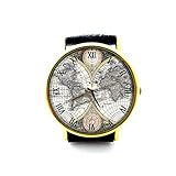 Vintage World Map Leather Watch, Map Watch, Unisex Watch, Ladies Watch, Mens Watch, Personalized Watch P473