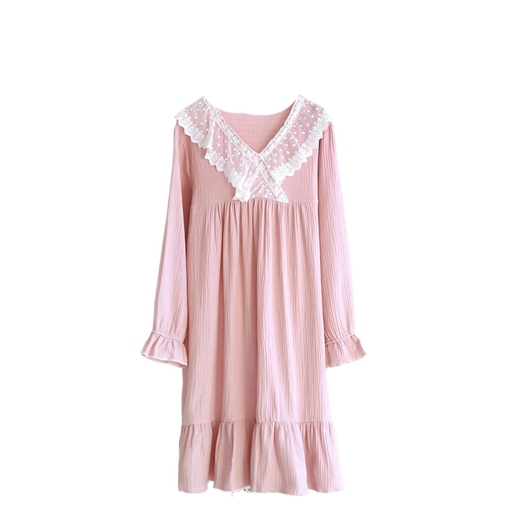Camicia da Notte Donna - Camicia da Notte da Donna Primaverile Ed Estiva Gonna Lunga in crêpe di Cotone Gonna Dolce Principessa A Maniche Lunghe Taglie Forti da Donna