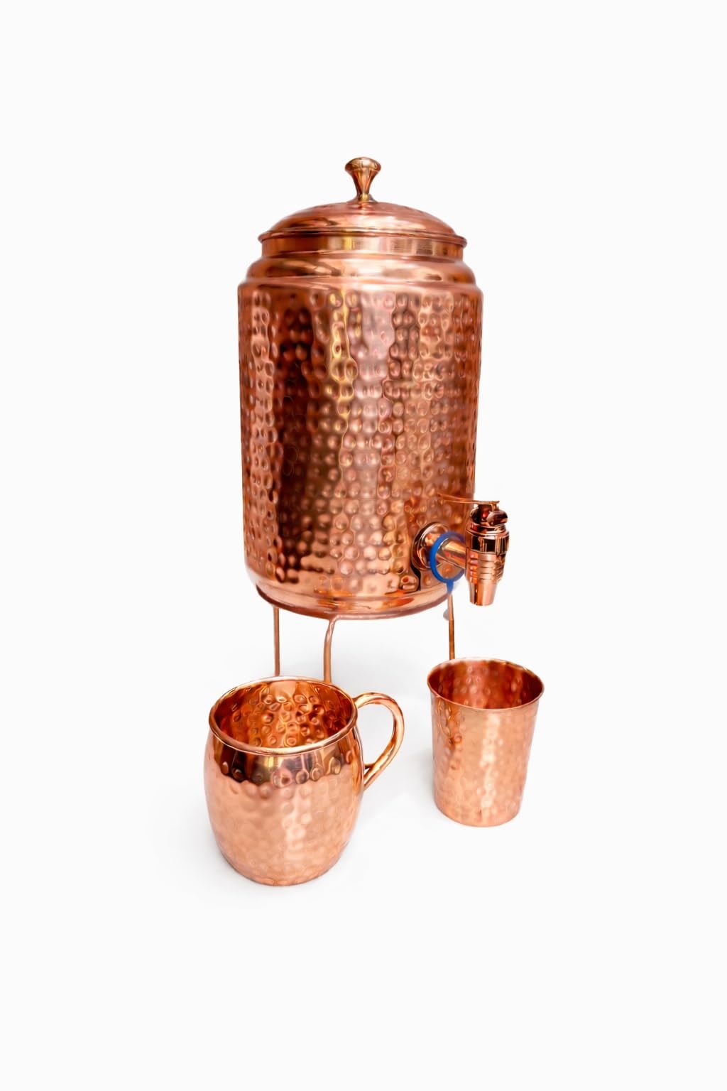 5 Litre Pure Copper Water Dispenser with Stand and 1 Glasses & 1 Mug | BPA Free, Non-Toxic | Hammered Texture, Rustproof & Durable | Leak Proof with Added Health Benefits of Copper