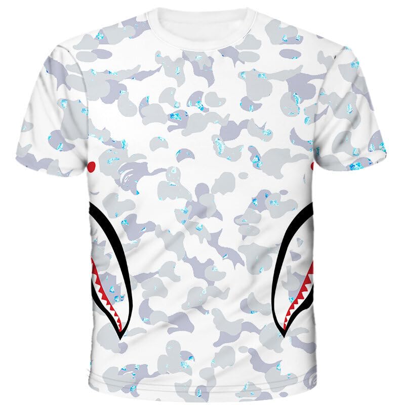 Fashion Camo Shark Shirt Big Mouth Track Shirt Summer Beach T-Shirt for Men Women