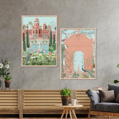 Image of NoWorries Traditional art Set of2 Aesthetic Wall paintings for Home and Cafe Decor - Madhubani art Wall Painting for Wall Decoration - Set of2 Traditional frames for dining room (Synthetic Wood frame) (Leminated 300 GSM Pigment Digital Print) (framed, Multicolur) Set of-2