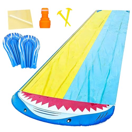 HIULLEN Tobogán de Agua, 480 x 140 cm Deslizador de Agua con Aceleración Extra, Tobogán de Césped de Verano con Rociador Incorporado, Juguete Acuático para Niños al Aire Libre para Jardines y Césped