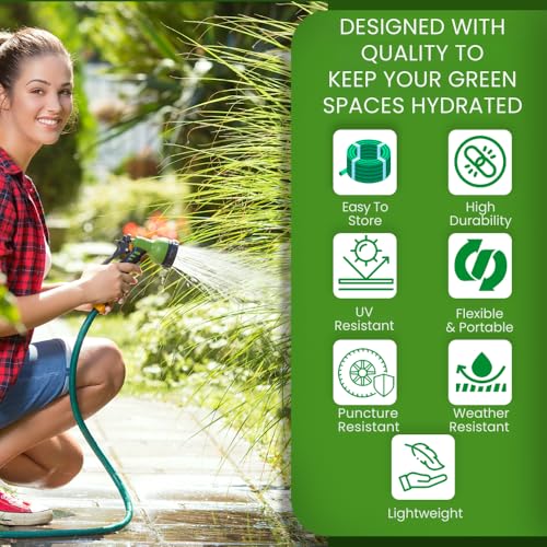Image of Utkarsh Heavy Duty PVC Braided Water Hose Pipe - 10 Meter / 0.5 inch, with 8-Mode Spray Gun, 1 Tap Adapter, Connector & 3 Clamps for Garden, Car Wash, Floor Clean, Pet Bath, Indoor /Outdoor (32.8 ft)