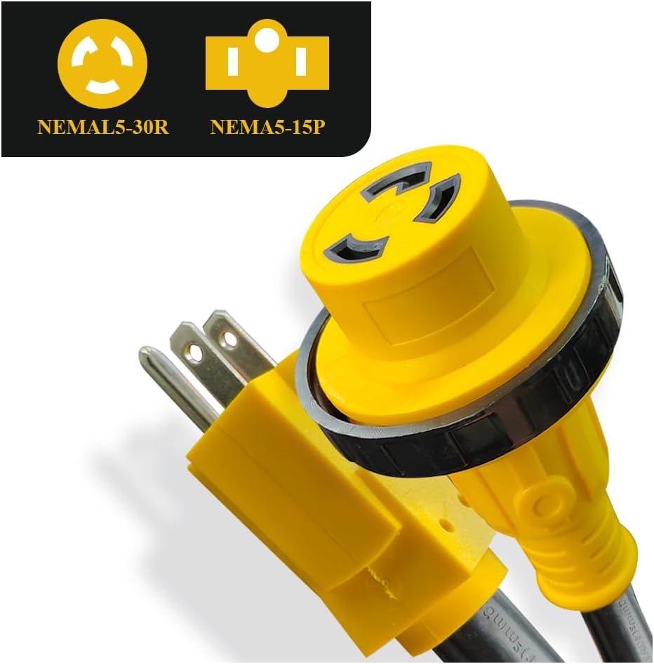 30 Amp RV Plug Power Inlet Box and 30 Amp RV Outlet to 15 Amp 110 Volt Standard Household Plug for 30 Amp RV to House Outlet 15 Amp 110/120V