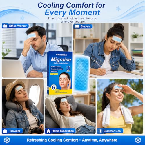 Image of Migraine Relief Cooling Gel Patch for Forehead, Reusable Cooling Comfort Patch, Soft Hydrogel Head Cooling Strip, Suitable for Head Relaxation, Portable Pack of 5