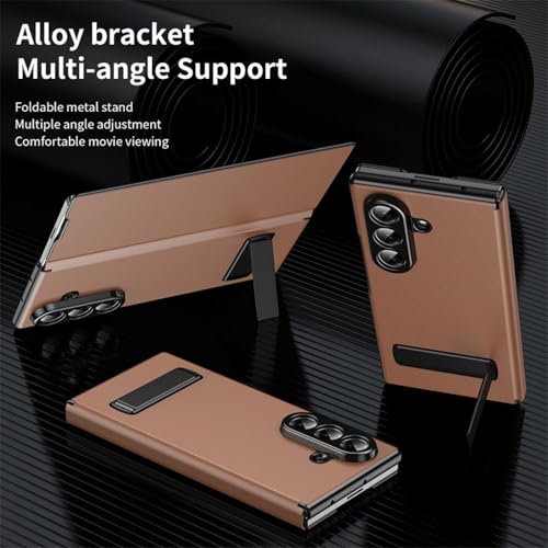 Coque en cuir Galaxy Z Fold4 bleu avec support invisible et pare-chocs fin