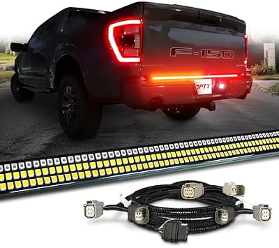OPT7 Dynamic Taillight for F150 2021-2025 w/OE Halogen Tail Lights & BLIS Redline 60" Rigid 1-Piece Triple Row LED Truck Tailgate Light Bar w/Sequential Amber Turn + PlugnPlay Harness