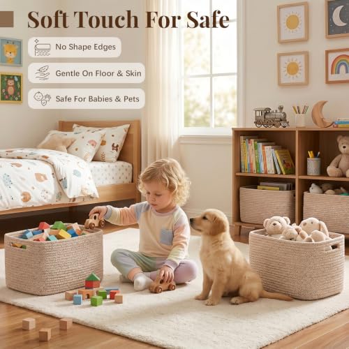 OIASKET-4Packs-Natural-Cotton-Rope-Storage-Baskets-for-Organizing-Toys-Clothes-Towels-Books-Soft-Versatile-Organizers-for-Shelves-Home-Decorative-Bins-13Lx9Wx78H-Brown