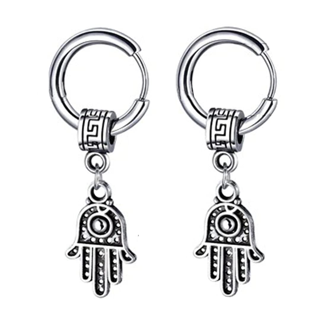 See full amazon price history chart for M Men Style Men Fatima Hamsa Hand Palm Hoop Studs Punk Titanium Steel Piercing Jewelry Silver Stainless Steel Earrings For Men And Women SEr202239 M Men Style Men Fatima Hamsa Hand Palm Hoop Studs Punk Titanium Steel Piercing Jewelry Silver Stainless Steel Earrings For Men And Women SEr202239 (B09ZYFQKRP) Amazon Price History, Amazon Price Tracker