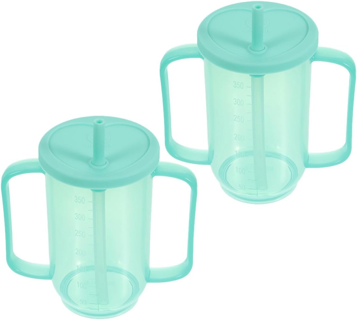 2Pcs Adult Nursing Cup with Handles and Straw, Spill Proof Drinking Mug for Elderly Disabled Adults, Bedridden Patients Liquid Diet Feeding Aid for