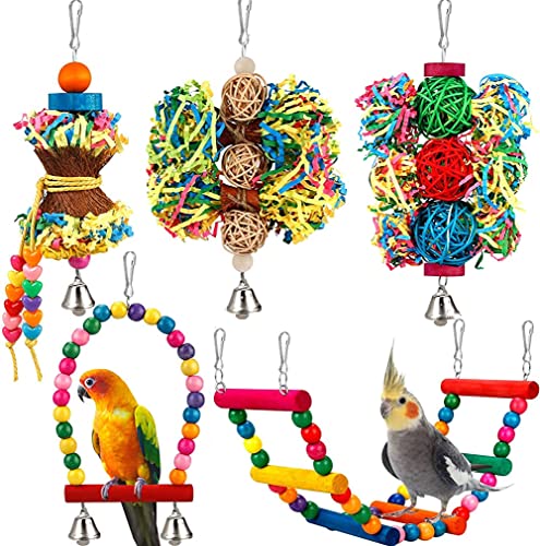 BBjinronjy Jouets à déchiqueter pour oiseaux - Accessoires à suspendre - Balançoire à oiseaux - Échelle pour perroquets, inséparables, calopsittes, conures Cover
