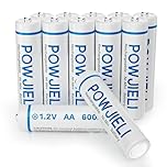 POWJIELI Ni-MH AA Rechargeable Batteries, Double A Solar Batteries 600mAh 1.2V Pre-Charged for Garden Landscaping Outdoor Solar Lights, String Lights, Pathway Lights (Pack of 12)