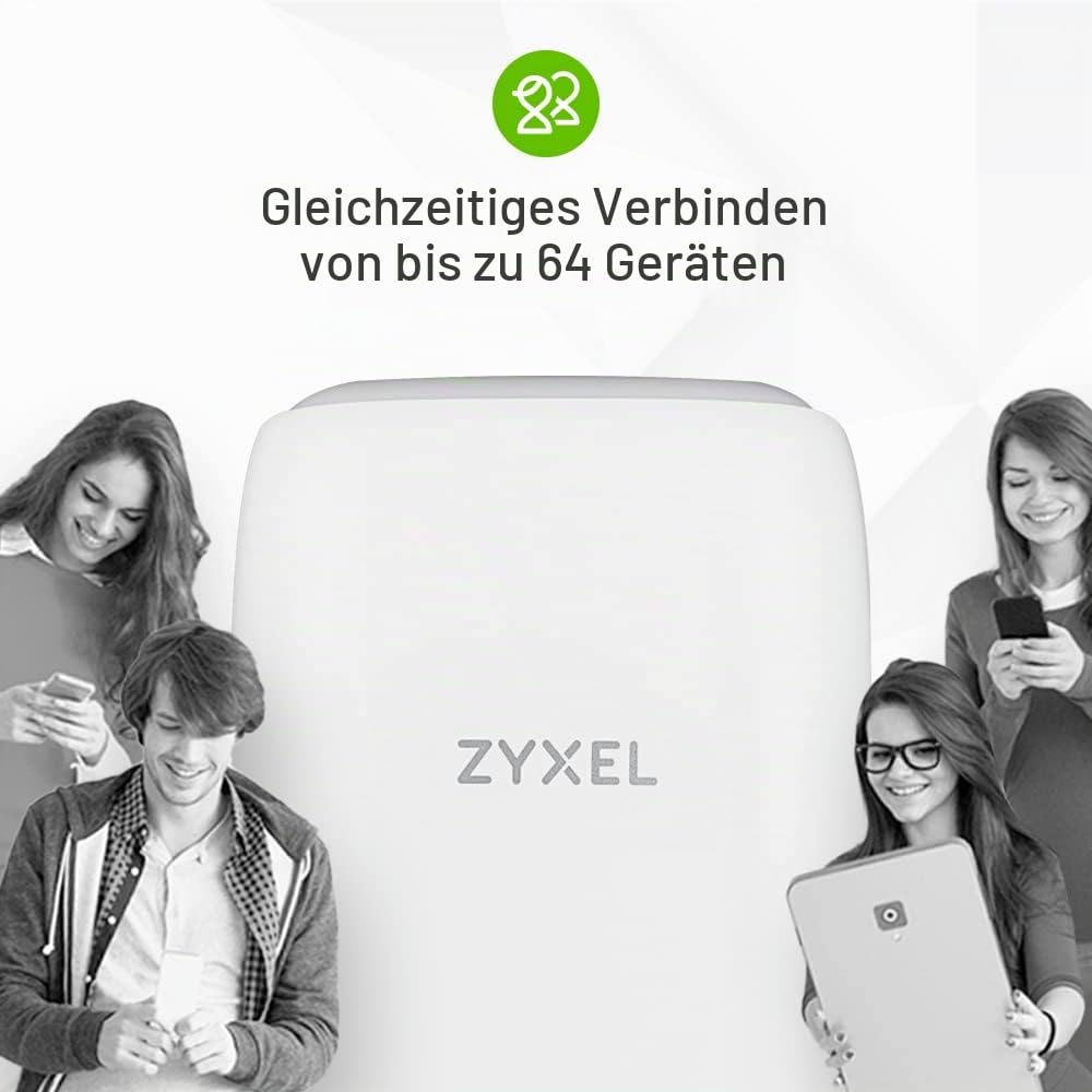 Zyxel 4G LTE-A Indoor WLAN-Router | Dual-Band WLAN-Sharing für 64 Geräte | Unterstützt VoIP/Volte | Ohne SIM-Lock | Keine Konfiguration erforderlich [LTE5398-M904]