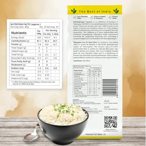 Image of KisaanSay Sugar Control Rice- Telangana Sona Rice (5 KG) | Lab Tested Low Glycemic| Diabetes-Friendly | Unpolished | High in Fiber & Nutrients | Traditionally Milled | Lightweight & Non-Sticky | supports healthy weight & blood sugar