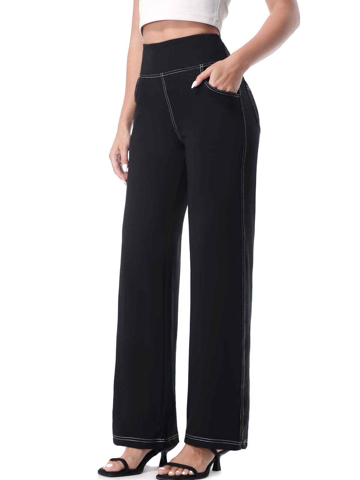 Pantalones de Yoga para Mujer, Pantalon Deportivo con Bolsillos Pierna Recta Pantalones Casuales para Jogging Correr