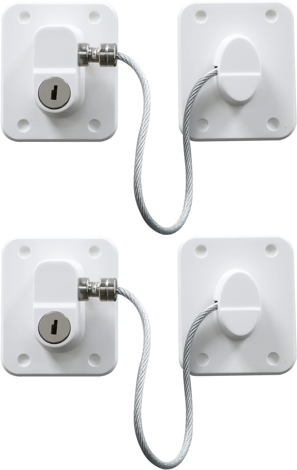 AOSITE Child Winodw Lock Self-Adhesive 2 Pieces Drawers Child Lock Cabinet Lock with Key Fridge Lock Cabinet Child Lock for Door Cabinets No Drilling Required White