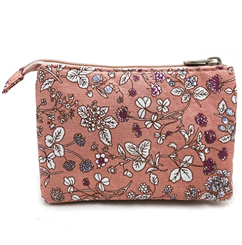 Women Small Zipper Coin Purse, Handmade Fabric Flower Embroidered Change Pouch, Cotton Double Zipper Wallet 7