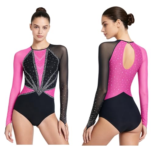 Bodysuit de danse ballet à manches longues et blocs de couleur Vxuxlje