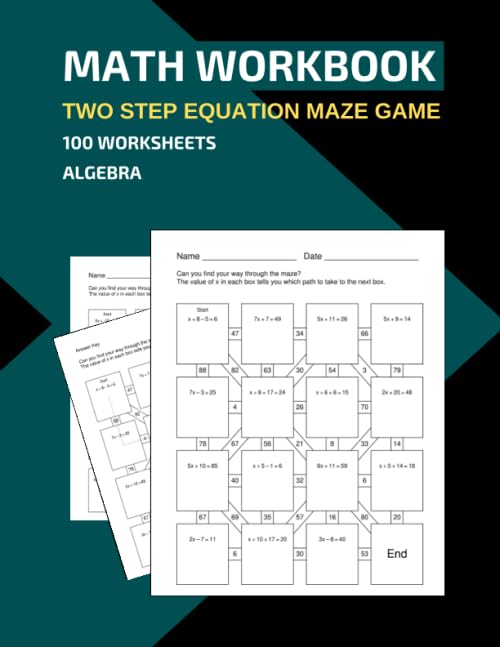 Math Workbook Two Step Equation Maze Game 100 Worksheets Algebra