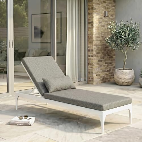 Image of BRISHI Outdoor Swimming Poolside Lounger Beach Sunbathing Lawn Patio Chaise Lounge Sun Lounger Chair Adjustable Backrest (White /Grey)