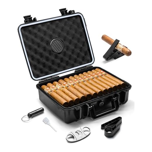 Flauno Travel Cigar Humidor - Large Portable Travel Humidor kit with Humidifier, Cigar Cutter, Cigar Punch, Cigar Holder, Waterproof & Crushproof, Airtight Seal Cigar Case, Holds 36 Cigars