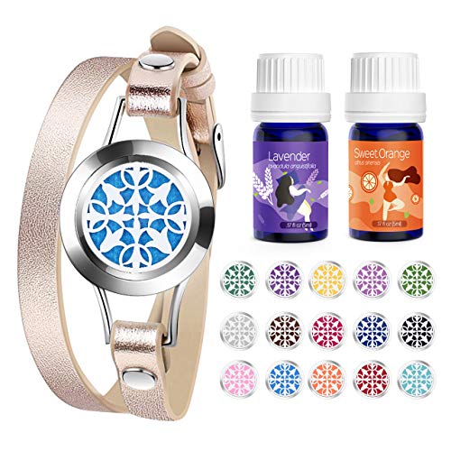 Homasy Essential Oil Diffuser Bracelet, Aromatherapy Bracelet Set with Pure Lavender and Orange