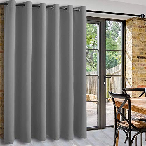 Image of DWCN Total Privacy Room Divider Blackout Curtain - Thermal Curtains for Patio Door, Living Room, Bedroom Partition and Shared Office Space, 1 Grommet Curtain Panel, 8.3ft Wide x 8ft Tall, Light Grey
