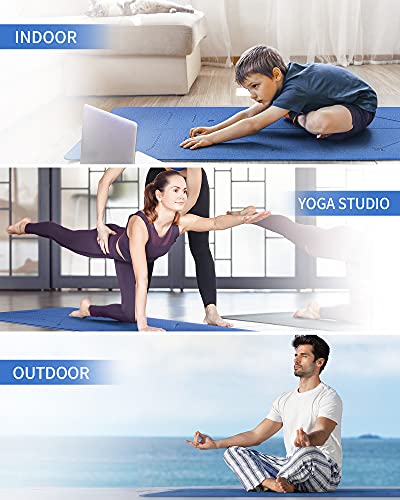 Cambivo Extra Wide Yoga Mat With Alignment Lines (73"X 32"X 1/4") For Women And Men, Non-Slip Exercise Mat For Yoga, Pilates, And Home Workout, Large Travel Fitness Mat With Carrying Strap(Blue) #TOP6