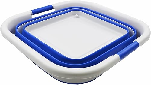 Miniatura 2 de SAMMART Cesta de plástico plegable de 39 L (10.3 galones) con ruedas, contenedor de almacenamiento plegable (1, grisazul púrpura)