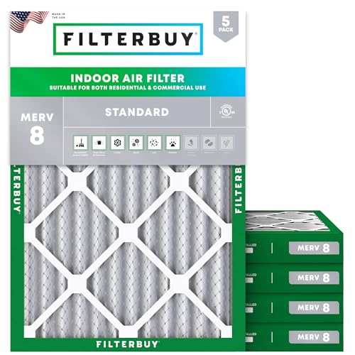 Filterbuy 24x30x2 Air Filter MERV 8 Essential Dust & Allergy Defense (5-Pack), Electrostatic Pleated HVAC AC Furnace Filters Replacement, Made in USA (Actual Size: 23.50 x 29.50 x 1.75)