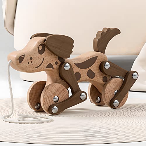 Image of Montessori Toys 1 2 3 4 Years Old Boys Girls Wooden Walking Pull Dog Toy for Baby Toddler, Pull Along Walking Toys, Walk Along Puppy Pull, Wooden Pull & Push Toy