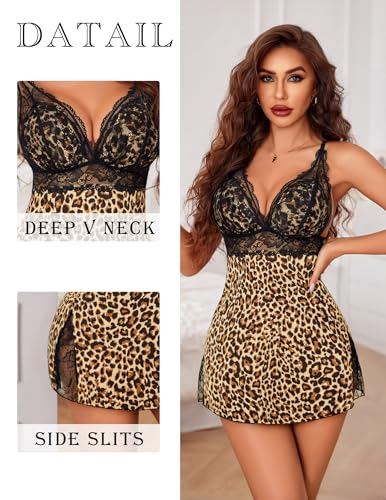 Avidlove Women's Lingerie Sexy Lace Nightgown V Neck Sleepwear Soft Babydoll Chemise2